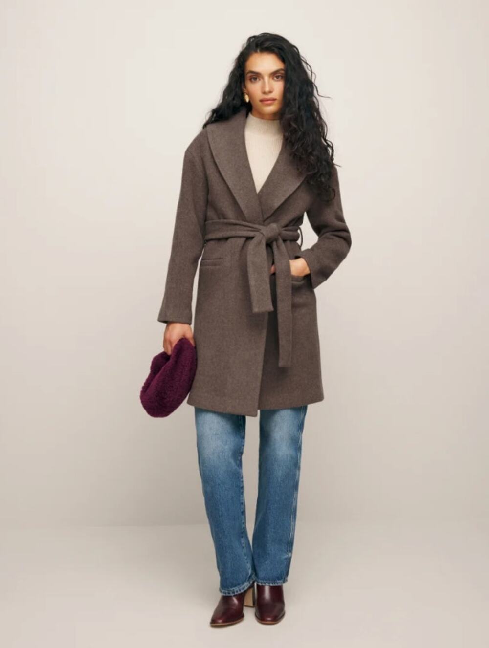 Reformation Kerri Brown Wool Blend Wrap Belted Coat Size Small